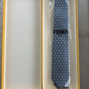Beautiful Authentic Brand NIB Fendi Tie - Woven Fabric - 100% silk -  Blue